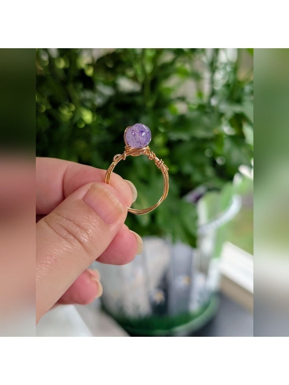 Perfectly Imperfect Rose Gold Wire Wrapped Purple Stone Ring Size 8